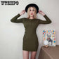 Spring  Autumn Women's Slim Knit Dress Long-sleeved Sexy Bodycon Dress Button Sweater Dress for Inner Outer Wear