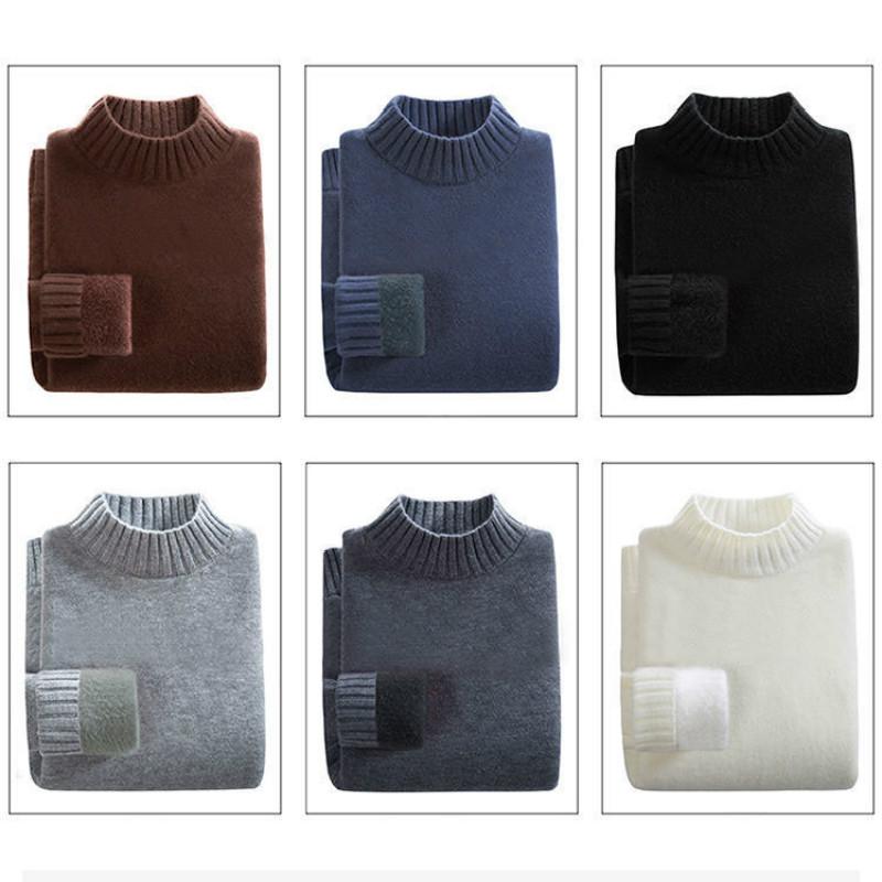 Autumn and Winter Half Turtleneck Sweater Men's Slim Plus Velvet Thick Pullover Sweater