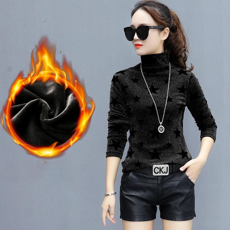 Women star printed Turtleneck pullover Sweaters Plus Size thicken velvet Sweaters slim winter