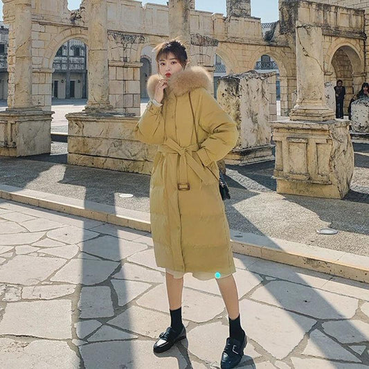 Down Jacket Women's Mid-length White Duck Down Student Korean Style Slim Coat Female Ins Winter