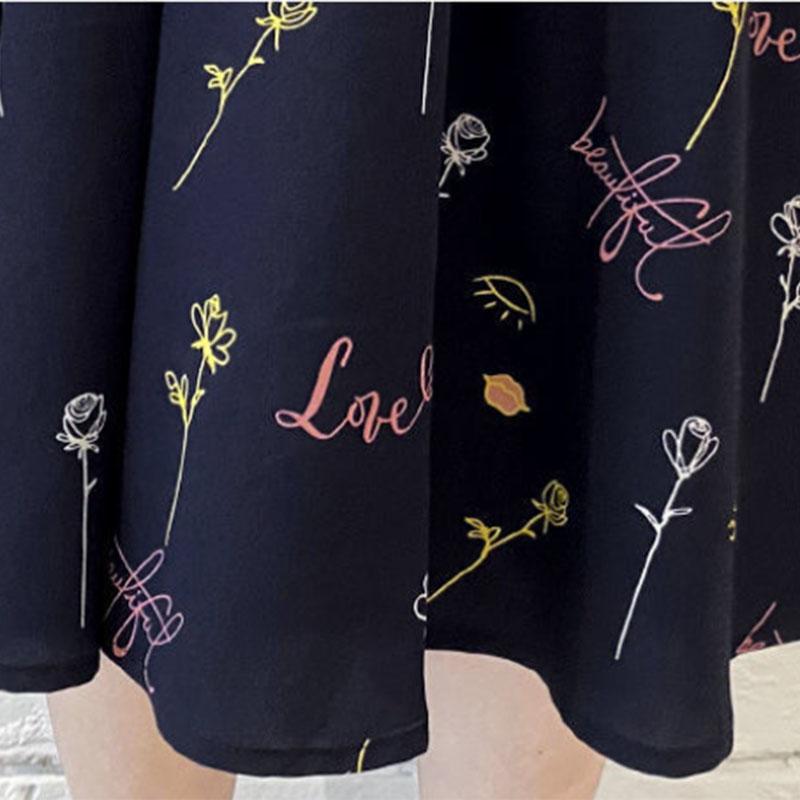 Women's Spring and Autumn Floral Dress Long Sleeve A-Line Stand Collar Mid-length Skirt Shirt Sleeve