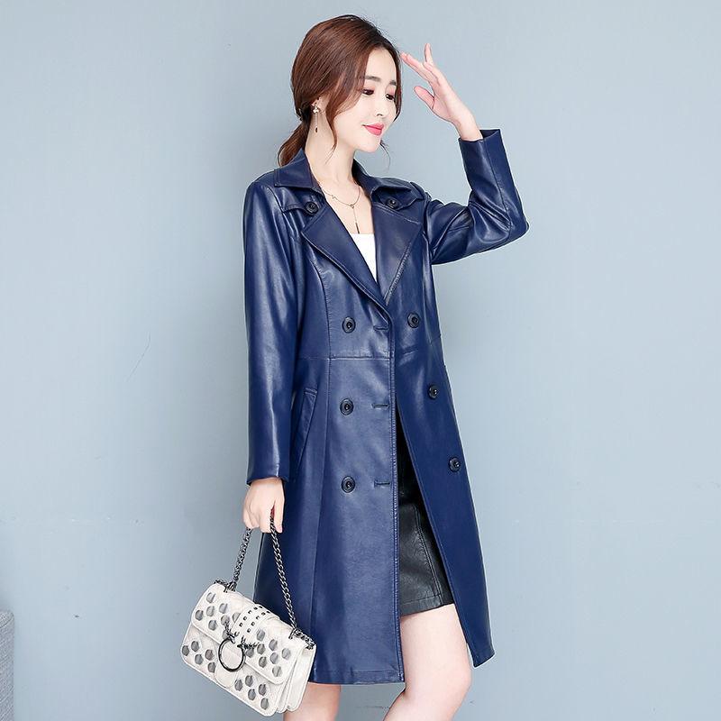 Women's Sheepskin Leather Jacket Long Slim Lapel Large Size Leather Trench Coat Autumn Winter Suede Jackets Ladies