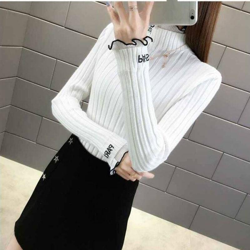 Women's Green Lace Turtleneck Pullover Sweater Winter Bottoming Fake Two Slim Knitted Sweaters Warm