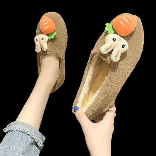Warm Plush Shoes Women's Flat-bottomed Outer Wear Plus Velvet Thick All-match One-step Peas Shoes Moccasin Shoes