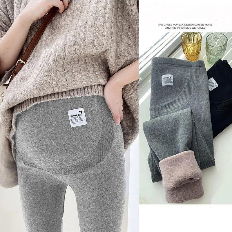 Pregnant Women's Pants In Winter Wear Thickened Plush Leggings Pregnant Women's Clothes Autumn and Winter Warm Cotton Pants Winter Clothes