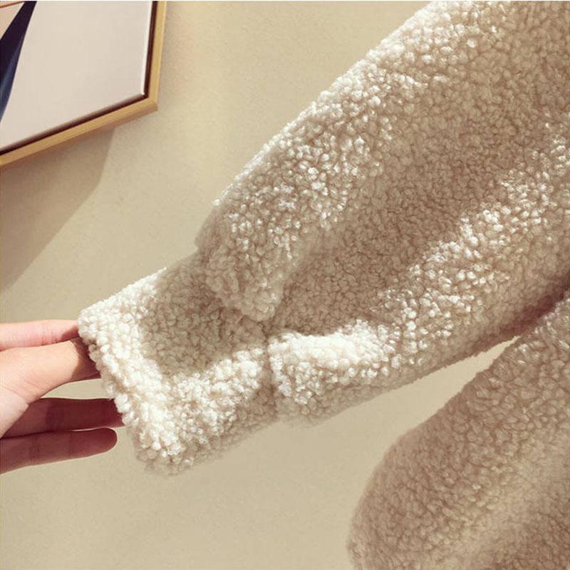 Faux Lamb Wool Plus Fleece Sweater Autumn and Winter Loose Half Zipper Coat Furry Padded Top