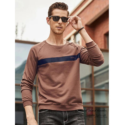 Men's Spring and Autumn Printing Shirt All-match Long-sleeved T-shirt Men's Bottoming Shirt Cotton Round Neck Comfortable Top Solid Casual Shirts