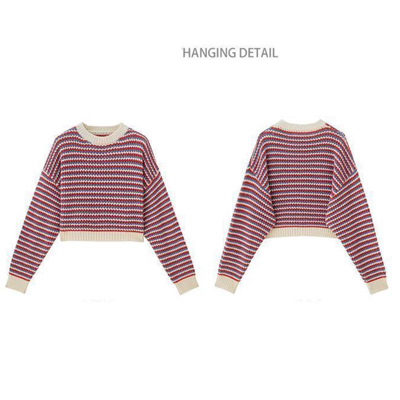 Autumn Cocoon Fashion Sweater Loose Outer Wear Casual Jacket Short Striped Sweater Sweater