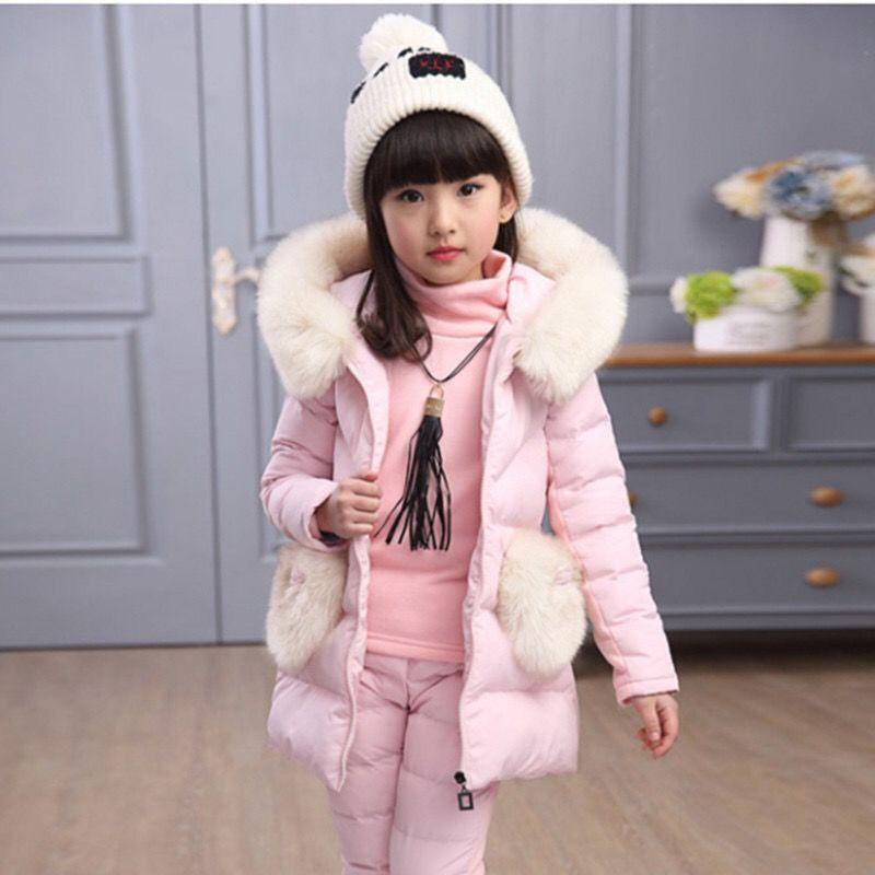 Kids Fashion Casual Girl 'S Winter Warm Thicker Jacket Full Sleeve Hooded 3 Pcs Suit Outerwear Coats