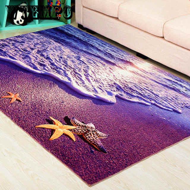 Blue Sea Beach  3D Carpet Living Room Coffee Table Sofa Bed Bedroom  Beach Shells