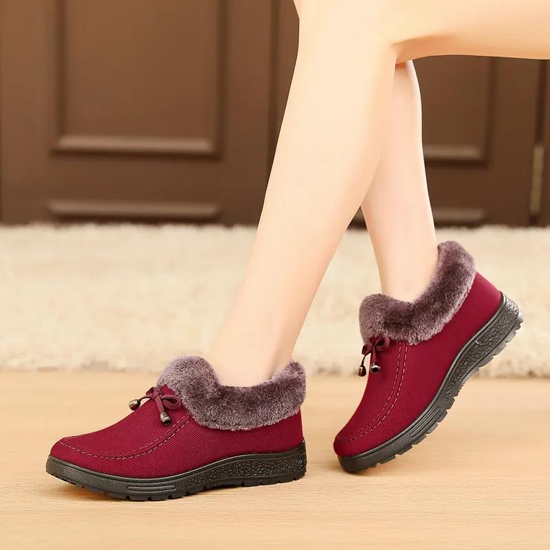 Winter Cotton Shoes Women's Flannel Surface Plus Velvet Thickening Warm Mother Shoes Tendon Bottom Non-slip