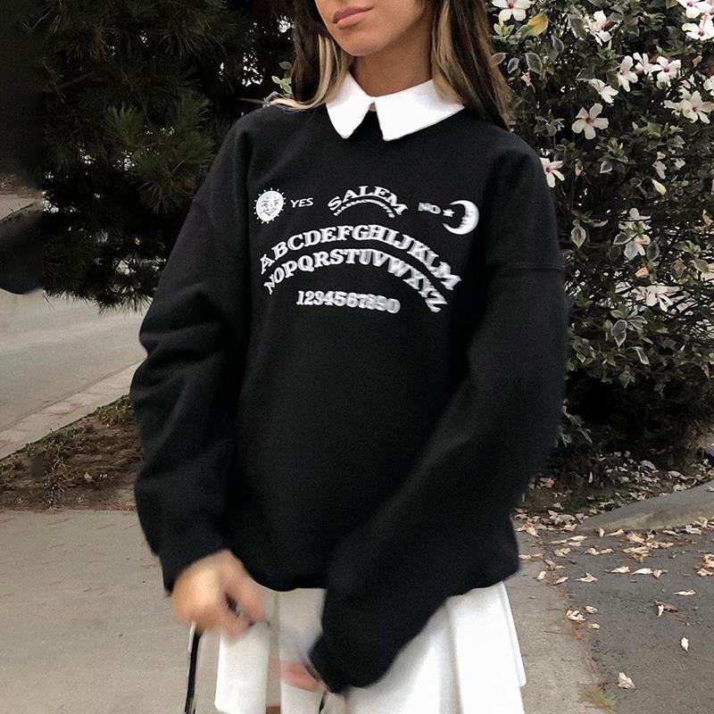 Black Grunge Oversized Hoodies Gothic Harajuku Streetwear Chic Letter Print Hoodies Women Long Sleeve Hoodies
