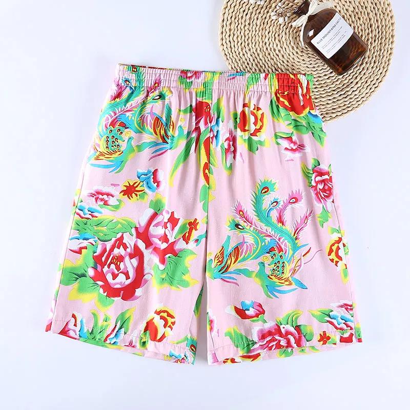 Summer Men's Large Print Thin Loose Casual Shorts Cotton Wide Leg Lovers Shorts