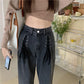 Designful Retro Tie Jeans Female Autumn Korean Version of The High Waist Slim Vertical Straight Widespipe