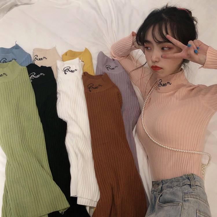 Pofulove core yarn base shirt ladies winter sweater with black sweater long sleeve turtleneck top
