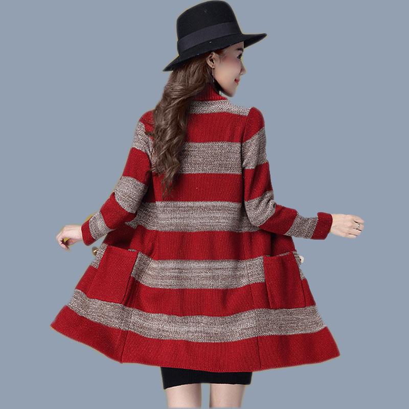 Autumn and Winter Casual Fashion Coat Mid-length Loose Pocket Sweater Long-sleeved Knitted Cardigan