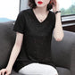 Women's Summer Short Sleeve Mid Length V-Neck Large Size Loose T-Shirt