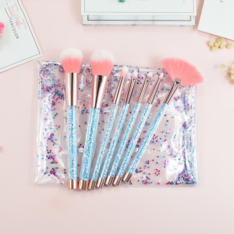 7pcs face eyeshadow foundation makeup brush liquid glitter crystal handle
