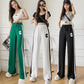 Color Matching Drape Wide-leg Pants Female Summer Korean Version Loose and Thin Ice Silk Straight Sports Casual Pants