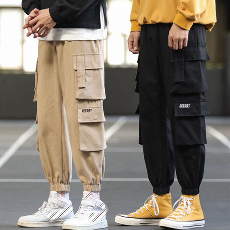 Overalls Sports Pants Men's Solid Color Trend Embroidered Logo Pocket Loose Ninth Pants Leggings Casual Pants Trend