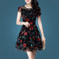 Fashion Summer Embroidered Dress Midi Embroidery Mesh Lace Dress Short Sleeve Party Dress