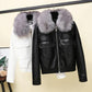 Autumn and Winter Leather Jacket Korean Version of The Short Big Fur Collar Motorcycle Jacket Thick Black Leather Jacket