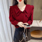 Women's Spring and Autumn Long Sleeve Shirts Large Size Loose Solid Color Doll Collar Tops