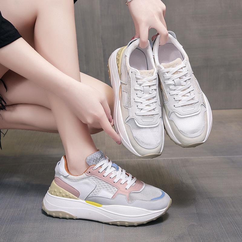 Star with The Same Breathable Single Net Thick Bottom Casual Sports Shoes Mesh Dad Shoes Female Ins Net Red
