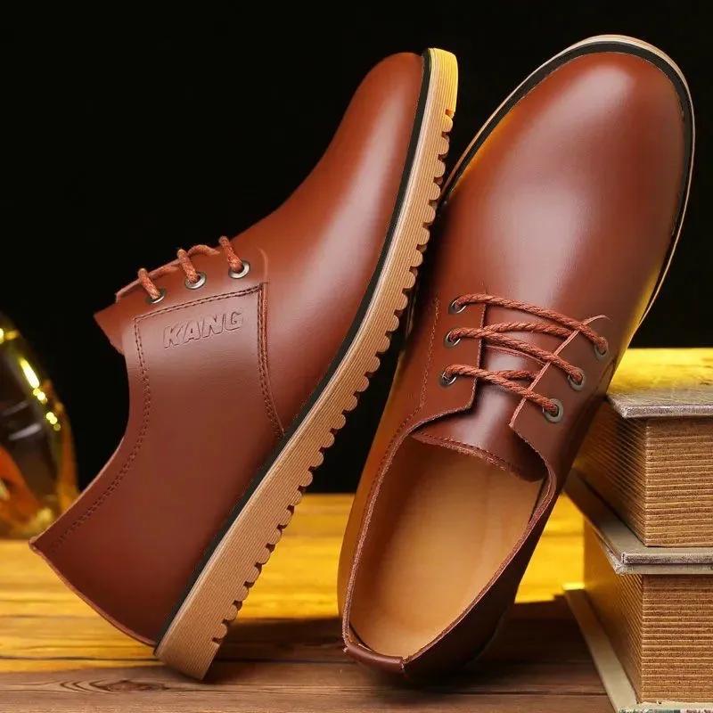 Men's Spring Breathable Leather Shoes Business Casual British Leather Shoes Non-slip Wear-resistant Dad Shoes Driving Shoes