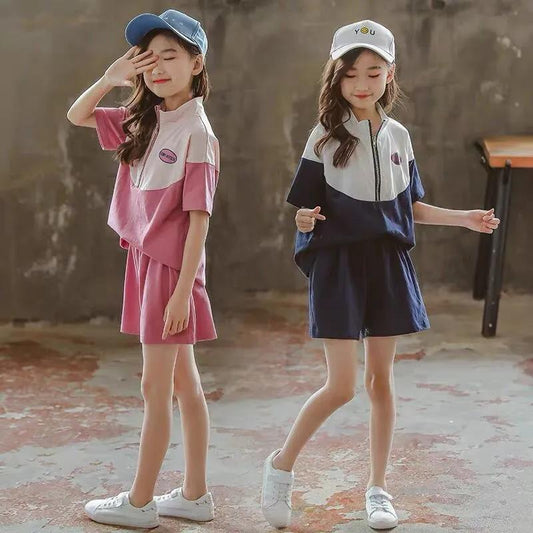 Girls' Summer Suits Children's Fashion Western Style Sports Net Red Summer Clothes Children's