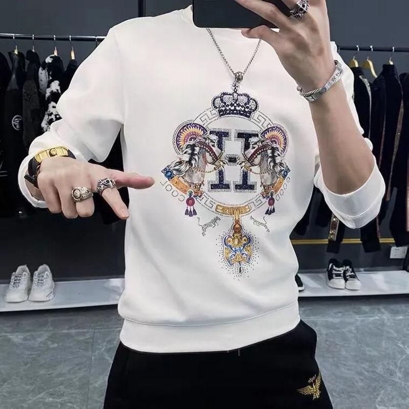 Spring and Autumn Men's Pullover Sweater Teen Slim Top Student Korean Version Long Sleeve T-Shirt Men's Large Size Bottoming Shirt