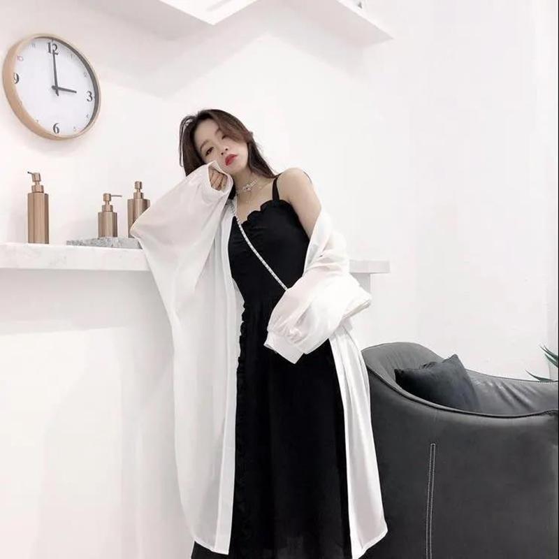 Long Thin Coat Women's Mid-length Chiffon Cardigan with Shawl Ultra-thin Coat Loose Shirt Summer Thin Sun Protection Coat