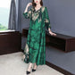 Green M-XXXXL Women's Summer Dress Middle-aged 3/4 Sleeve Round Neck Printing Length To Calf Daily Wear Homewear