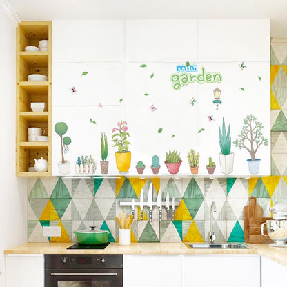Hand-painted Potted Three Generations Removable Bedroom Living Room Decorative Wall Stickers