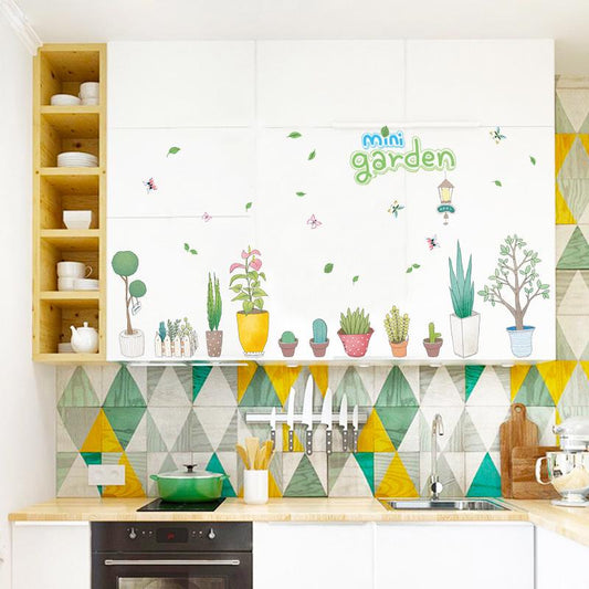 Hand-painted Potted Three Generations Removable Bedroom Living Room Decorative Wall Stickers