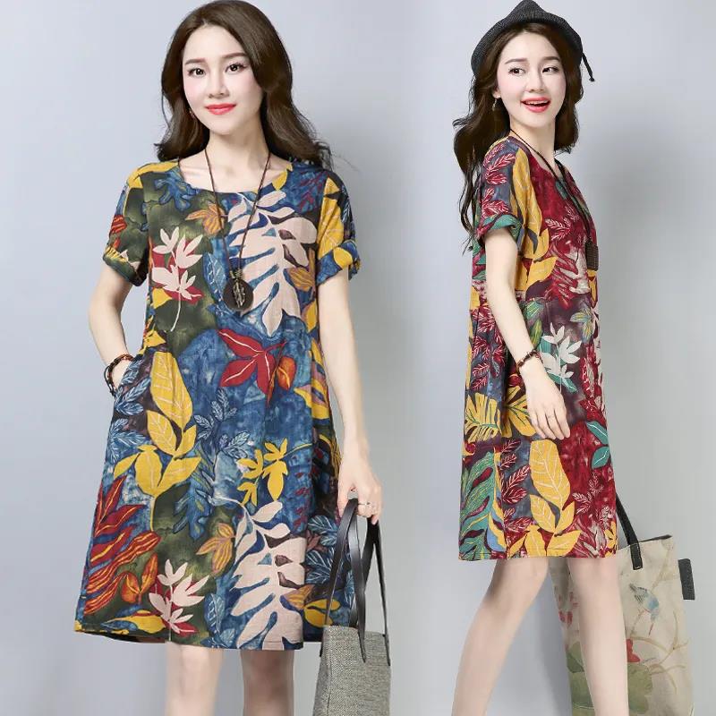 Plus Size Bohemian Dress Short Sleeve Short Dress Casual Comfort Cotton Dresses Birthday Dresses for Women