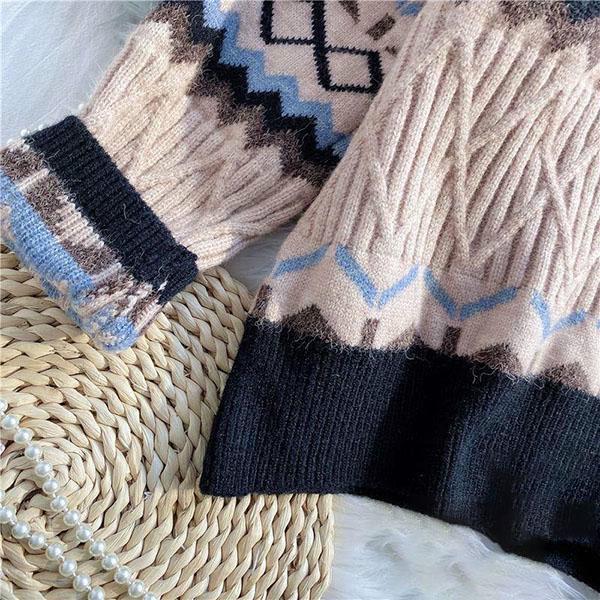 Loose round neck Sweater Women Thick Warm Vintage Knitted Sweater Casual Pullover sweater outwear Autumn Winter