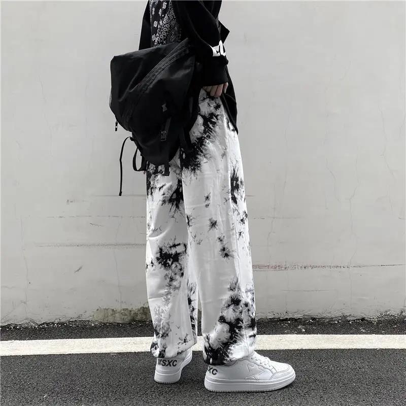 Tie-dyed Cow Pants Male Handsome Oversize Casual Trousers National Tide High Street Hip-hop Wide-leg Pants