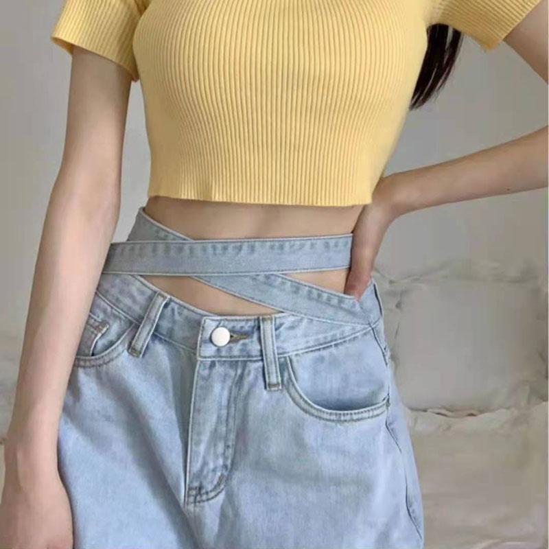 Women's Slim Low Waist  Drape Straight Leg High Quality Durable Denim Lace Wrinkle-Free Jeans