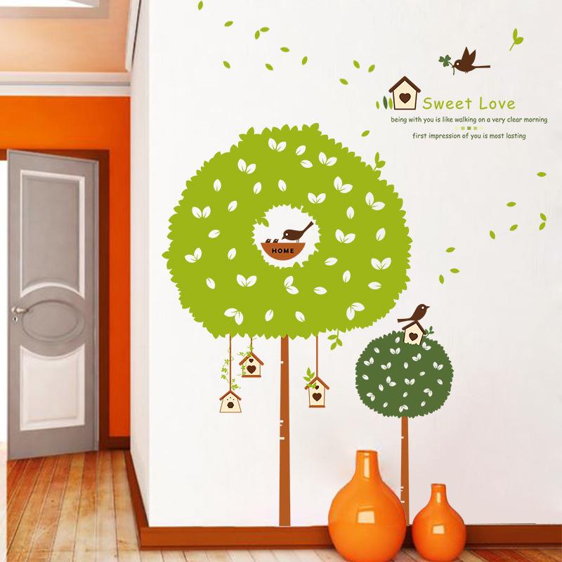 Fresh small tree children room flat decorative background mural wall stickers removable