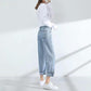 WTEMPO Adjustable trouser length Women's High Washed Denim Waist Wide Leg Pants Straight-leg Pants Super Long Loose Casual