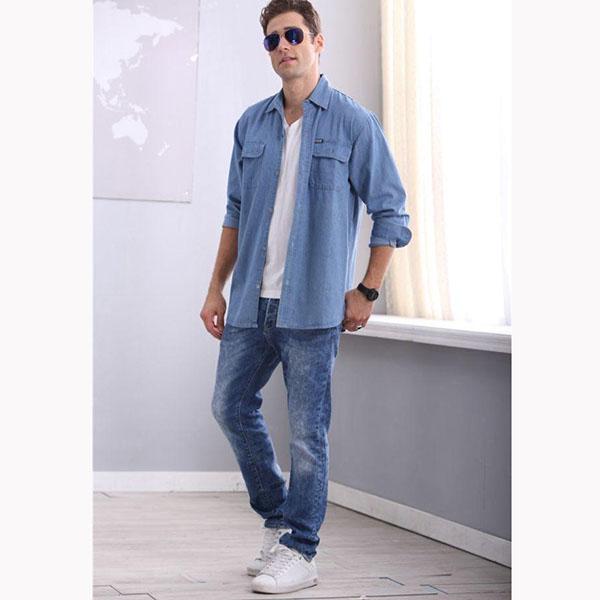 Denim Loose Jacket Long Sleeve Shirt Men's Pocket Jeans Outerwear Casual Spring Summer Cardigan Jacket High Quality Lapel Denim Shirt