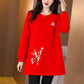 Spring Womens T Shirt Casual Round Neck Flower embroidery Ladies Tee Shirts Vintage Floral Tops Pullover