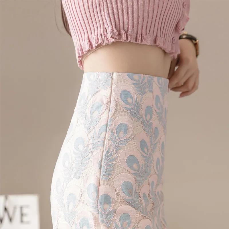 Ladies Elegant Lace Flower Embroidered Skirt Spring Summer High Waist Slim A-line Skirt Pack Hip Skirt Short Skirt