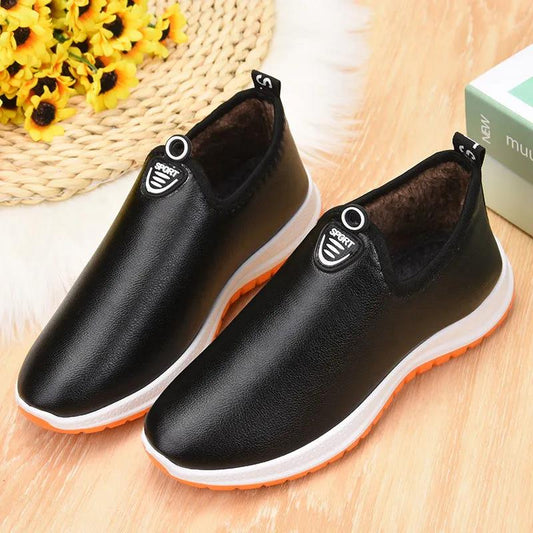 Winter Cotton Shoes Women's Plus Velvet Waterproof Women's Leather Cotton Warm Cotton Boots Soft Sole Pedal Leather Cotton Shoes