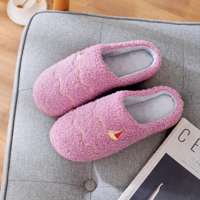 Winter Slippers Couple Cotton Shoes Flat Non Slip Home Indoor Women Slippers Thick Fleece Warm Men Slides