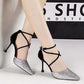 Crystal Sequins Pointed Toe High Heels Stiletto Buckle Hollow Single Shoes Cross Strap Women Sandals