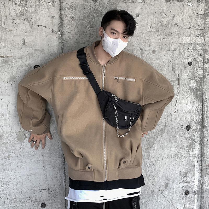 Autumn American Zipper Jacket Men's Retro Baseball Uniform Trendy Brand Japanese Loose Motorcycle Jacket Clothes