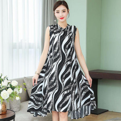 Cotton Silk Dress Female Summer Mother Sleeveless Mid-length Loose Large Home Night Skirt Beach Skirt