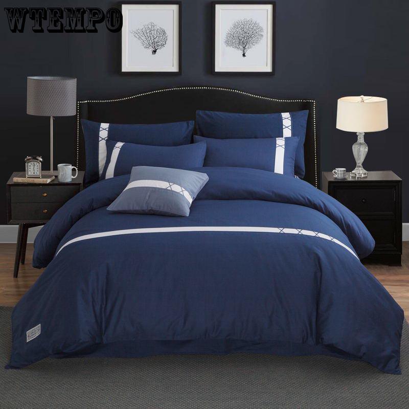 Fashion 100% Cotton Pure Color Bedding Sets Simple 4 Pcs Bedclothes Simple Quilt Cover